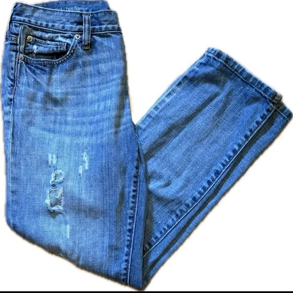 LOFT Light Blue Distressed Button Fly Boyfriend Jeans - Picture 11 of 12